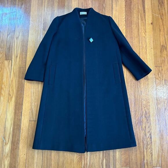 Vintage 1960s Womans’ Alorna Black 100% Forstmann Fabrics Wool Long Overcoat - Picture 13 of 16